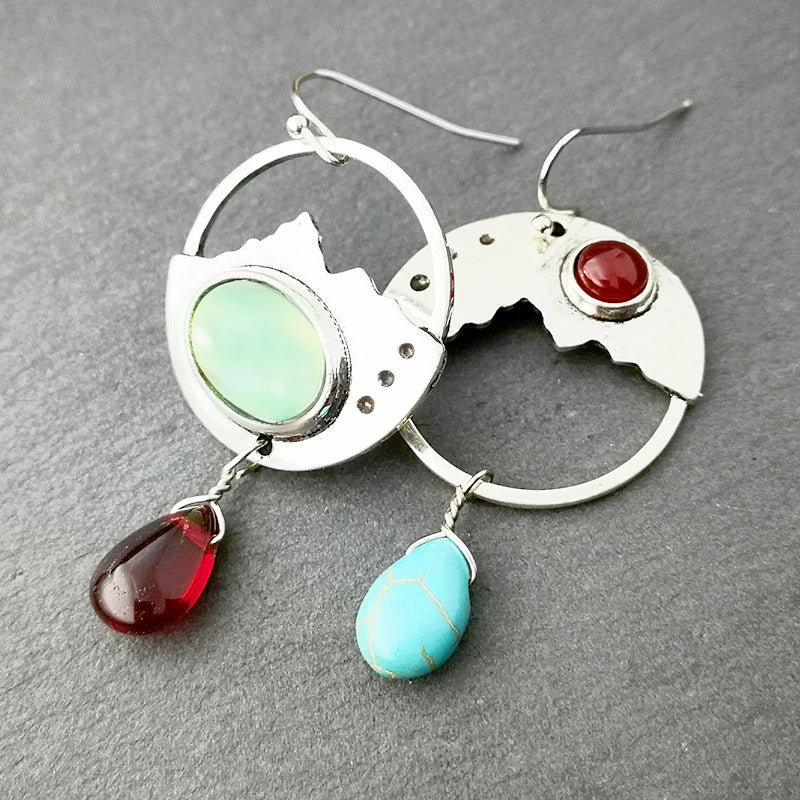 Wholesale Vintage Onyx & Turquoise Metal Earrings